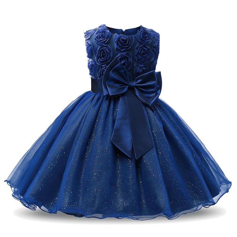 NNJXD Girl Sleeveless Lace 3D Flower Tutu Holiday Princess Dresses Size (110) 2-3 Years Deep Blue - Image 1